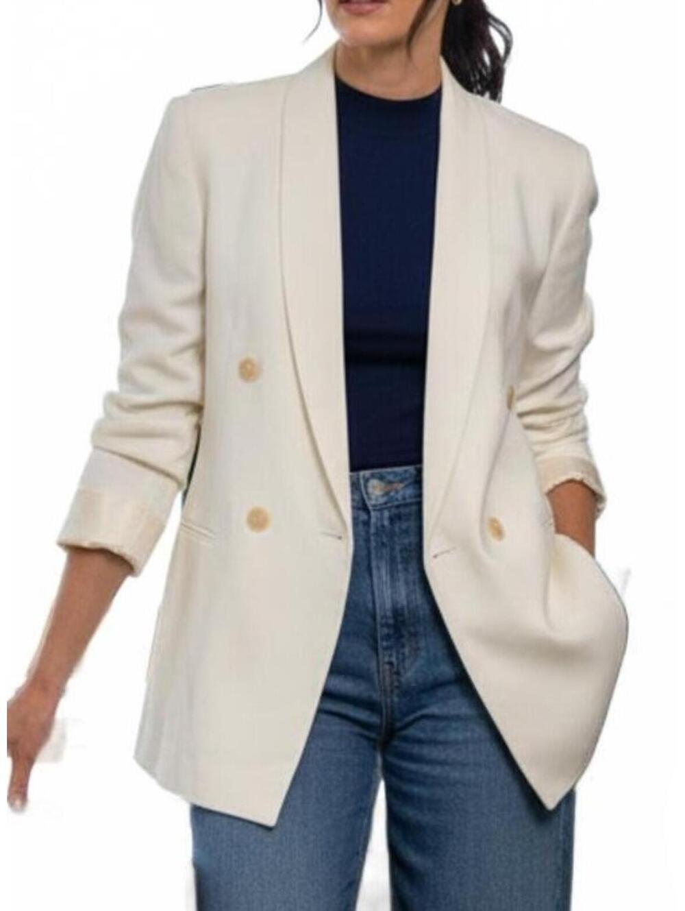 Vintage Harve Benard Ivory Wool, Womens 14 Double Breasted, 90’s Power Blazer